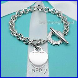 Tiffany & Co Heart Tag Toggle Charm Bracelet 925 Sterling Silver Authentic 8.25