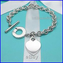 Tiffany & Co Heart Tag Toggle Charm Bracelet 925 Sterling Silver Authentic 8.25