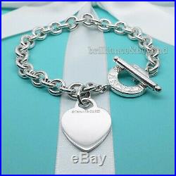 Tiffany & Co Heart Tag Toggle Charm Bracelet 925 Sterling Silver Authentic 8.25