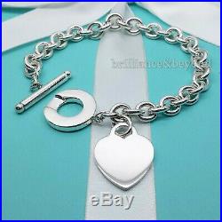 Tiffany & Co Heart Tag Toggle Charm Bracelet 925 Sterling Silver Authentic 8.25