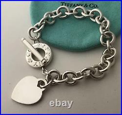 Tiffany & Co. Heart Tag Toggle Charm Bracelet 925 Sterling Silver Authentic Used