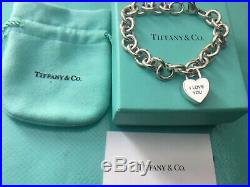 Tiffany & Co I Love You Heart Padlock 19cm Charm Bracelet Sterling Silver