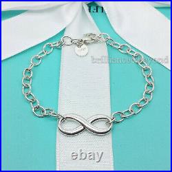 Tiffany & Co. Infinity Charm Bracelet 925 Sterling Silver Chain Authentic