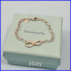 Tiffany & Co Infinity Eternal Chain Heart Charm Bracelet Sterling Silver Size 7