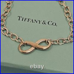 Tiffany & Co Infinity Eternal Chain Heart Charm Bracelet Sterling Silver Size 7