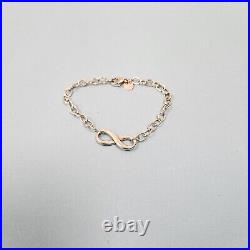 Tiffany & Co Infinity Eternal Chain Heart Charm Bracelet Sterling Silver Size 7