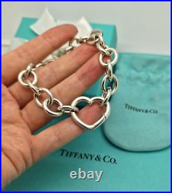 Tiffany & Co. Large Links Open Heart Clasp 7.75 Sterling Silver Charm Bracelet