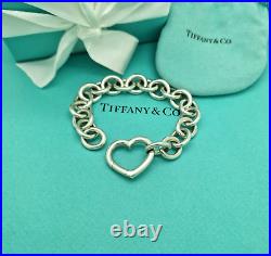 Tiffany & Co. Large Links Open Heart Clasp 7.75 Sterling Silver Charm Bracelet