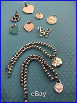 Tiffany & Co Lot Of Charms Bracelets Sterling Silver Blue Enamel Hearts Notes