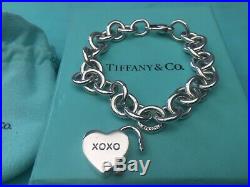 Tiffany & Co Love & Kisses Padlock Heart 19cm Charm Bracelet Sterling Silver