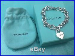 Tiffany & Co Love & Kisses Padlock Heart 19cm Charm Bracelet Sterling Silver