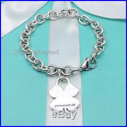 Tiffany & Co. Lucky 4 Leaf Clover Charm Bracelet Chain 925 Sterling Silver Four