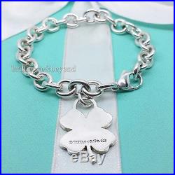 Tiffany & Co. Lucky 4 Leaf Clover Charm Bracelet Chain 925 Sterling Silver Four