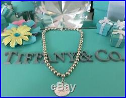 Tiffany Co. Mini Bead Bracelet I Love You Notes Charm 7 Sterling Silver W Pouch