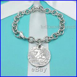 Tiffany & Co. New York Fifth Ave Notes Round Tag Charm Bracelet 925 Silver