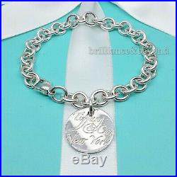 Tiffany & Co. New York Notes Round Tag Charm Chain Bracelet 925 Sterling Silver