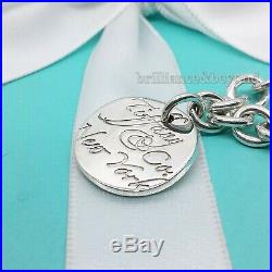 Tiffany & Co. New York Notes Round Tag Charm Chain Bracelet 925 Sterling Silver