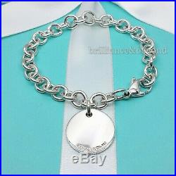 Tiffany & Co. New York Notes Round Tag Charm Chain Bracelet 925 Sterling Silver