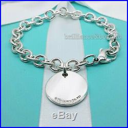 Tiffany & Co. New York Notes Round Tag Charm Chain Bracelet 925 Sterling Silver