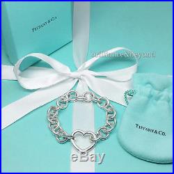 Tiffany & Co. Open Heart Clasp Chain Bracelet Charm 925 Silver Box & Pouch