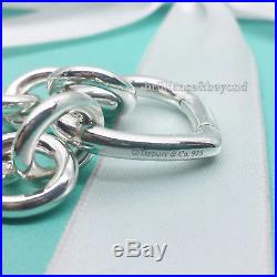 Tiffany & Co. Open Heart Clasp Chain Bracelet Charm 925 Silver Box & Pouch