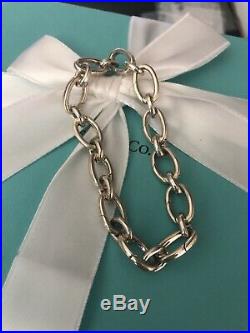 Tiffany & Co Oval Link Clasping Charm Bracelet Sterling Silver 7 Italy
