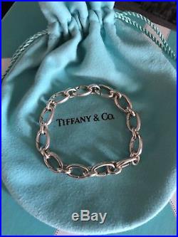 Tiffany & Co Oval Link Clasping Charm Bracelet Sterling Silver 7 Italy
