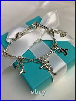 Tiffany & Co. Paloma Picasso Dove Heart Kiss Scribble 4 Charm Bracelet Vintage