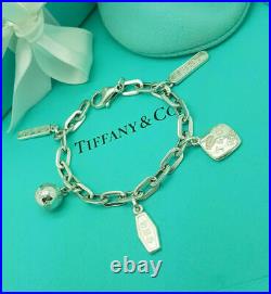 Tiffany & Co. RARE Italy 1837 LOGO Silver charm 7 Bracelet, Full UK Hallmarked