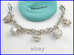 Tiffany & Co RARE Silver Baby Duck Shoes Box Bear Cup Charm Bracelet Bangle
