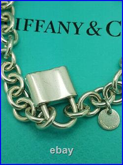 Tiffany & Co. Rare Sterling Silver 1837 Lock Padlock Charm 7.5 inches Bracelet
