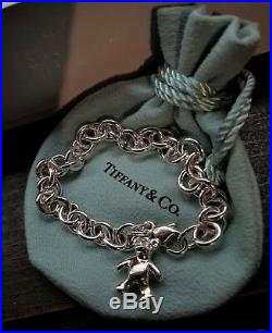Tiffany & Co. Rare Sterling Silver 925 Teddy Bear Charm Link Bracelet Size 7