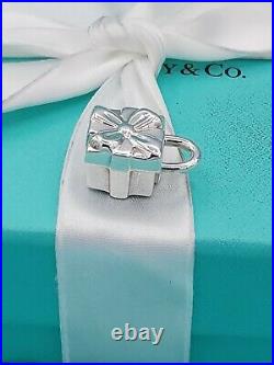 Tiffany & Co Rare Sterling Silver Bow Gift Box Padlock Charm 4 Bracelet/Necklace