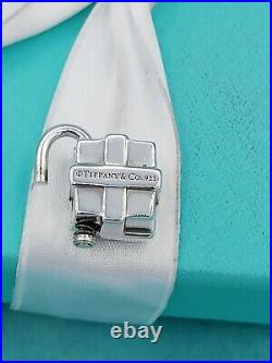 Tiffany & Co Rare Sterling Silver Bow Gift Box Padlock Charm 4 Bracelet/Necklace