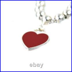 Tiffany & Co. Red Return to Heart Tag Charm Bead Bracelet Sterling Silver SV925