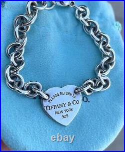 Tiffany & Co. Return To Tiffany Silver Heart Tag Heavy Chain Charm Bracelet 7.5