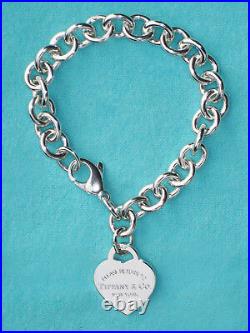 Tiffany & Co Return To Tiffany Solid Sterling Silver Heart Tag Charm Bracelet