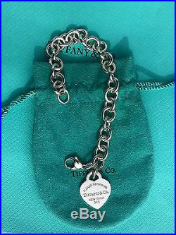 Tiffany & Co Return To Tiffany Sterling Silver Heart Tag Charm Bracelet 7.5 Inch