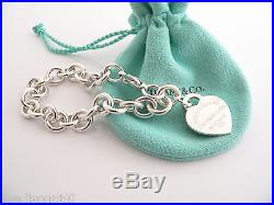 Tiffany & Co Return to Silver Blue Enamel Heart Charm Clasp Bracelet Bangle