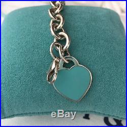 Tiffany & Co Return to Tiffany Blue Enamel Heart Charm Bracelet Silver Engraved