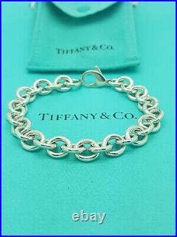 Tiffany & Co Round Links Sterling Silver Charm 8.5 Bracelet, full UK Hallmarks