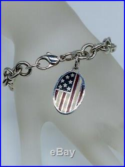 Tiffany & Co Signed AMERICAN FLAG Enamel CHARM Sterling Silver Bracelet