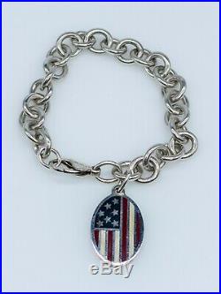 Tiffany & Co Signed AMERICAN FLAG Enamel CHARM Sterling Silver Bracelet