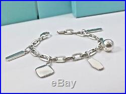 Tiffany & Co. Silver 1837 5 Charm Dangle Rectangular Bracelet 7.25L 18418A