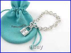 Tiffany & Co Silver 1837 Padlock Charm Bracelet Bangle Box Pouch