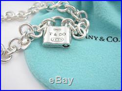 Tiffany & Co Silver 1837 Padlock Charm Bracelet Bangle Box Pouch