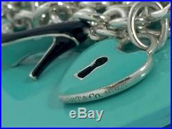 Tiffany & Co Silver 5 Charm Enamel Candy Cane Shoe Heart Toggle Bracelet 7.5in L