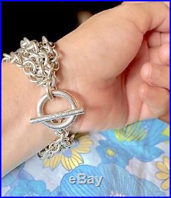 Tiffany & Co. Silver 5 Strand Chain Puff Heart Charm Toggle Bracelet 8 L 99.8g