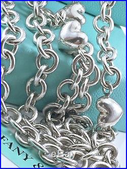 Tiffany & Co. Silver 5 Strand Chain Puff Heart Charm Toggle Bracelet 8 L 99.8g