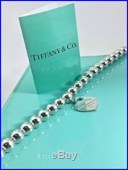 Tiffany & Co Silver 8mm Bead Ball Bracelet Return To Heart Charm Bracelet 181215